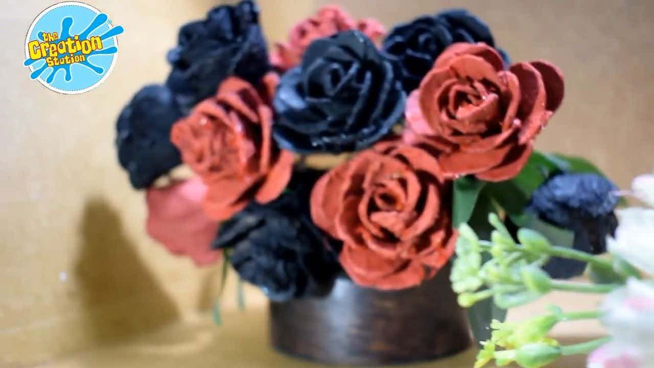 Flowers made from a recycled egg box
