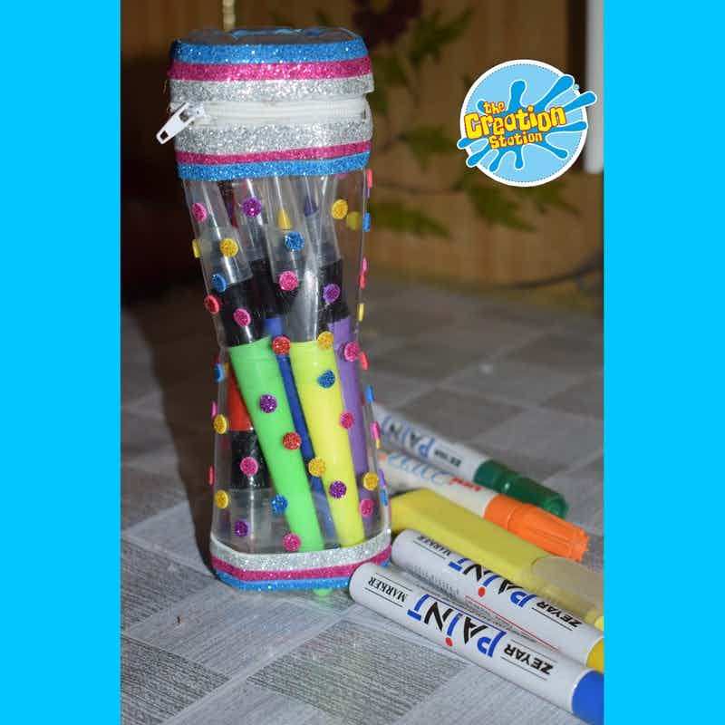 How to make a pencil case from recycled plastic bottles.